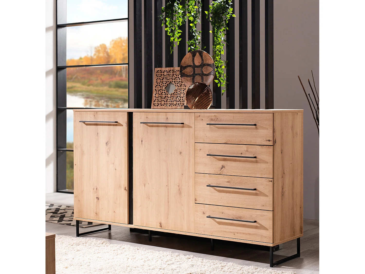 Sideboard 159x92,5x42 cm natur schwarz
