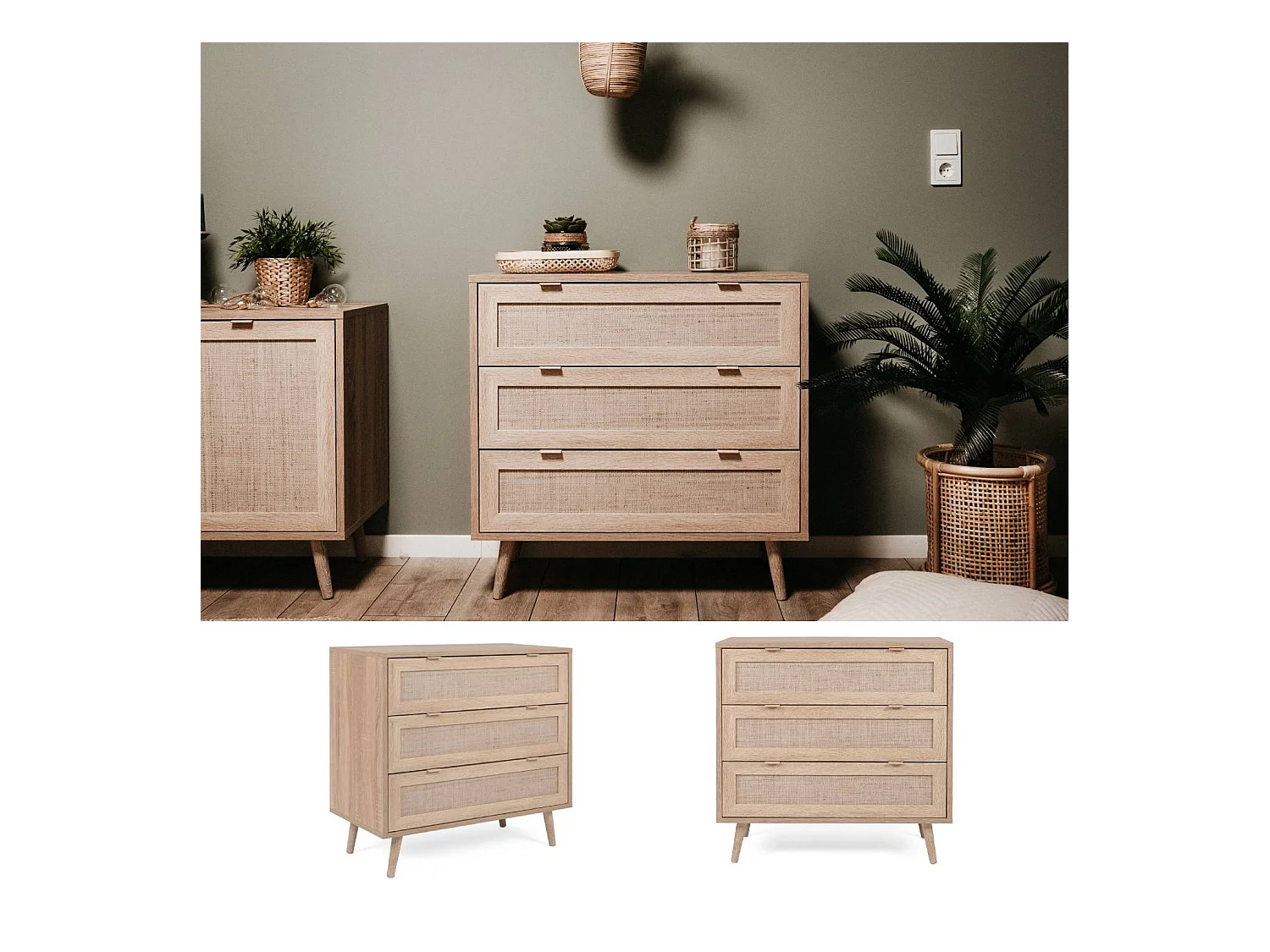 Dressoir 80x80x40 cm bruin Rafia