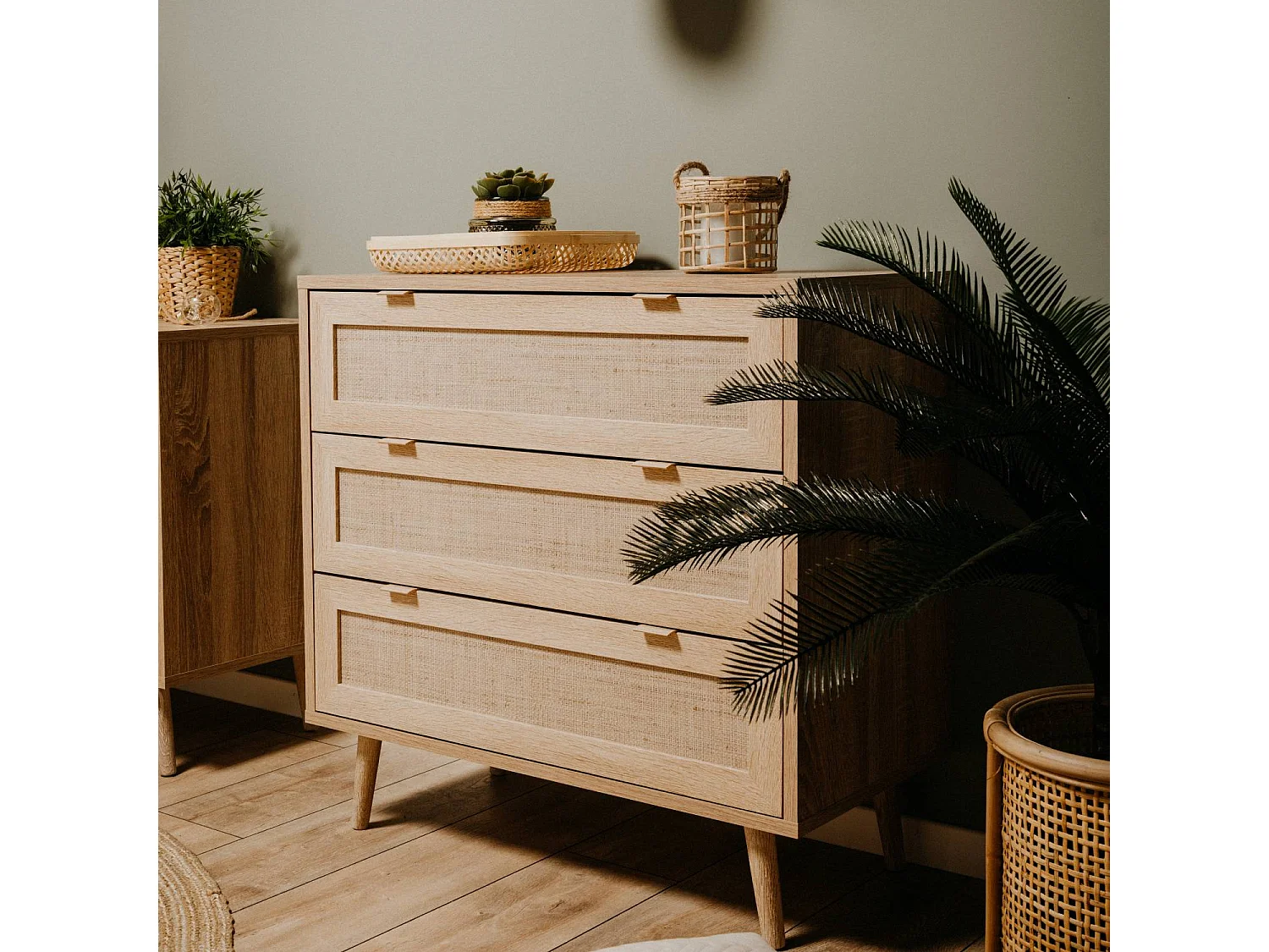 Komoda 80x80x40 cm brązowa Rafia