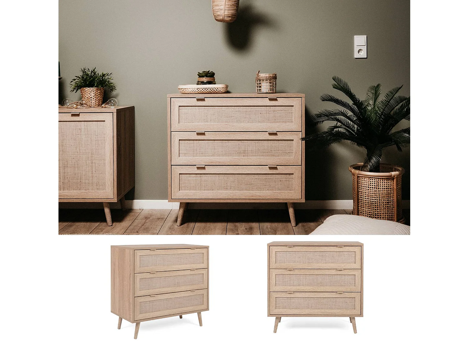 Komoda 80x80x40 cm brązowa Rafia