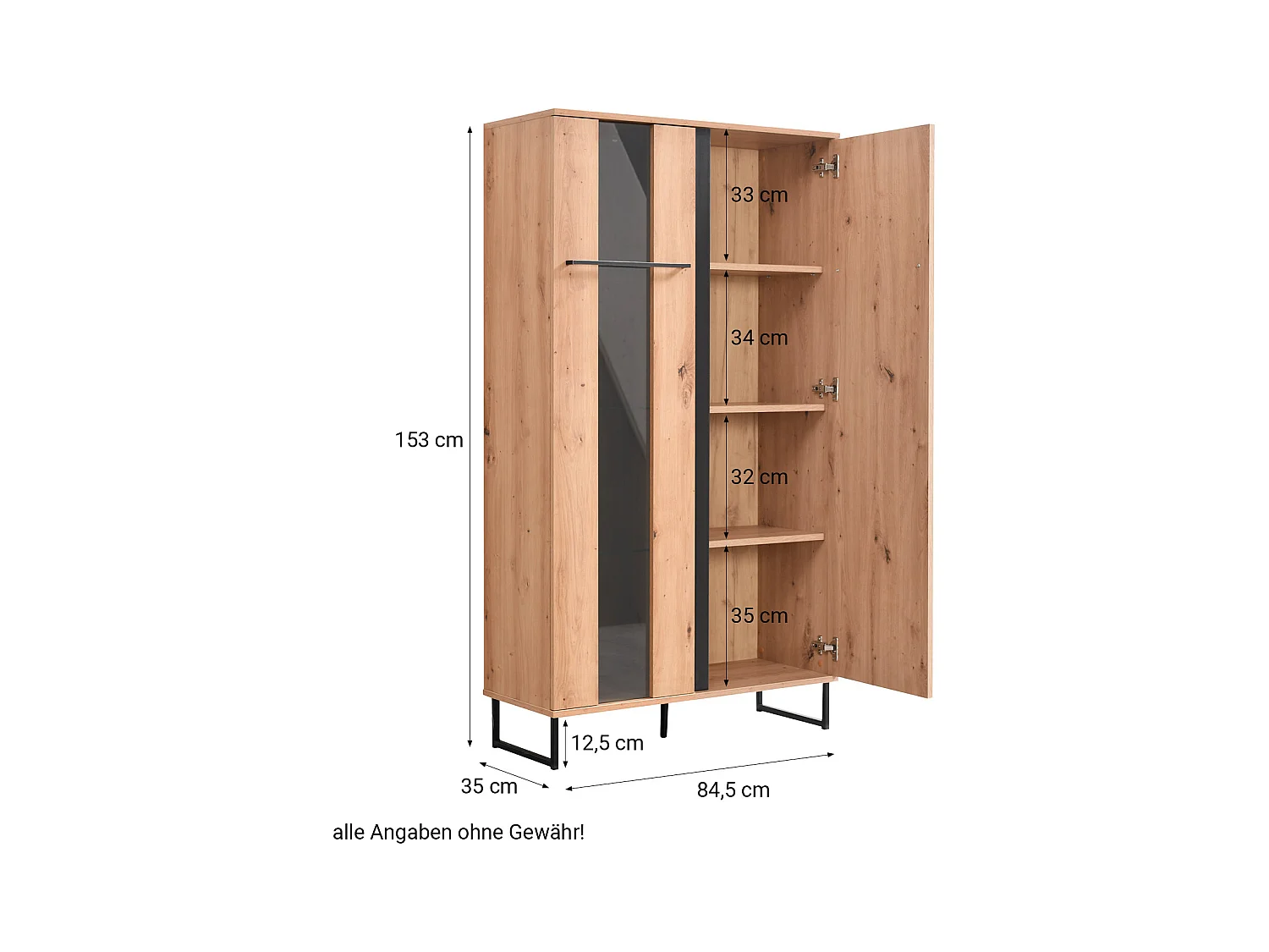 Buffet haut 84,5x153x35 cm Naturel Noir