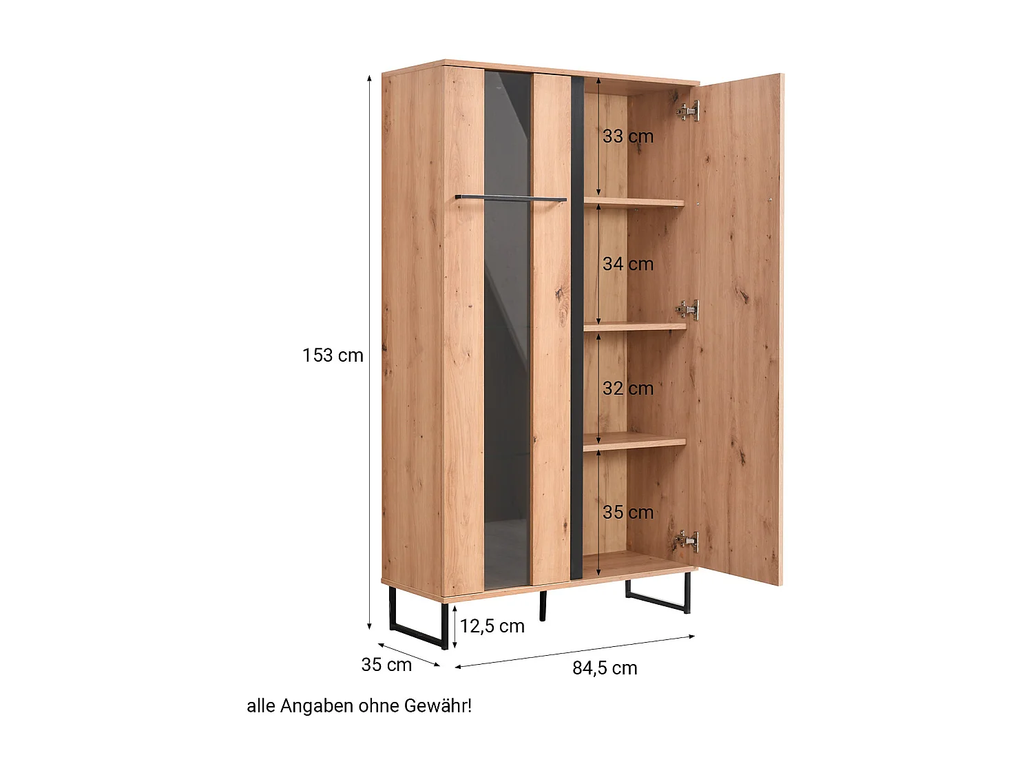 Highboard 84,5x153x35 cm Natur Schwarz