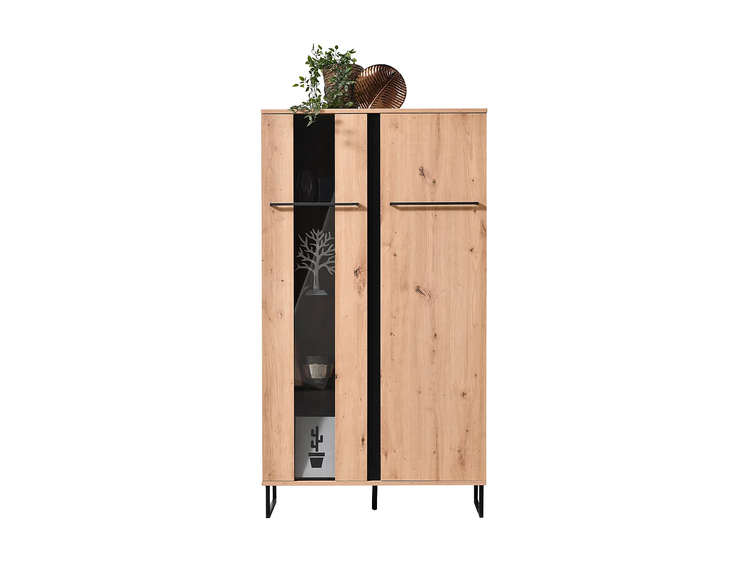 Highboard 84,5x153x35 cm Natur Schwarz
