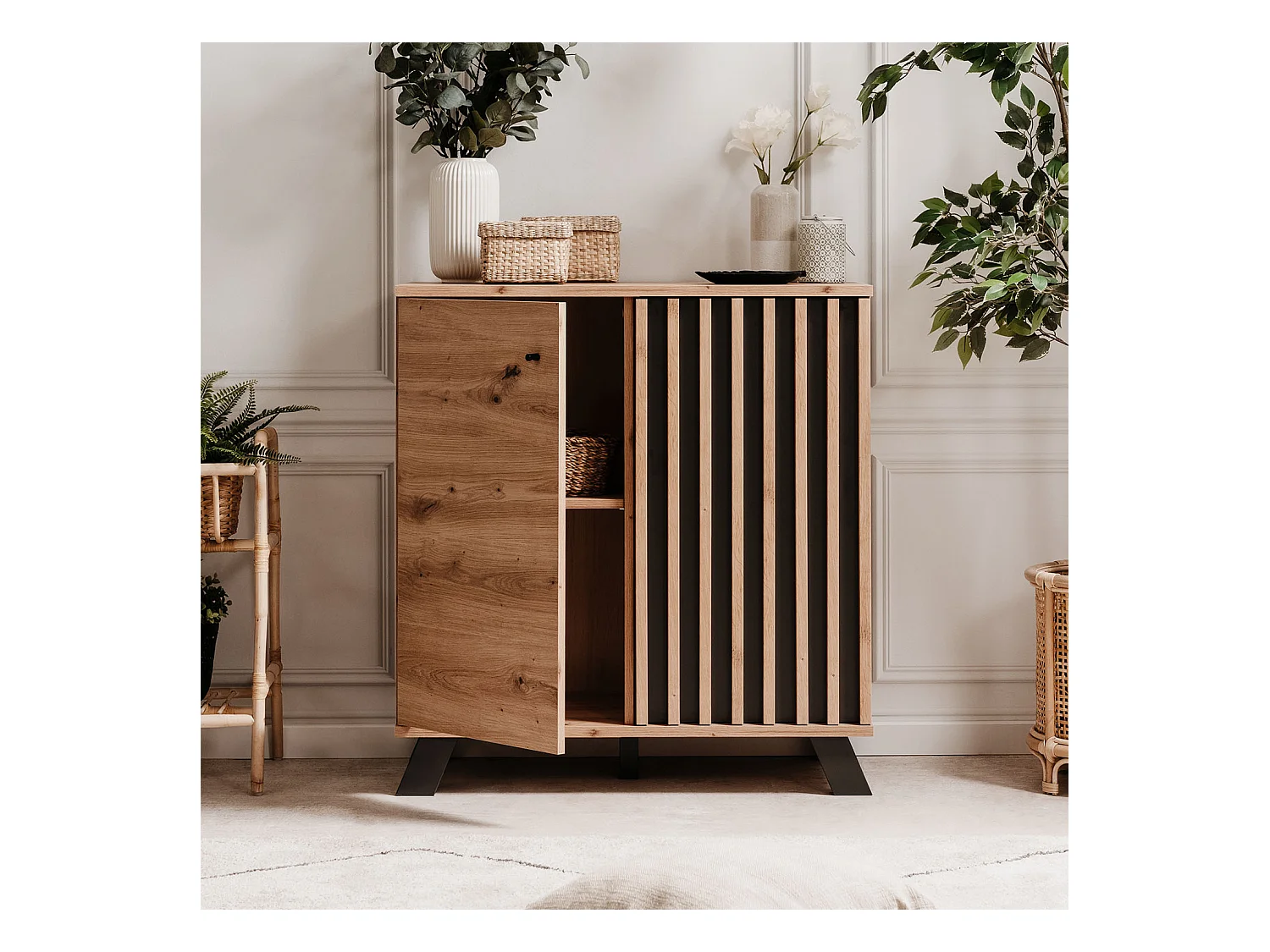 Sideboard 80x85x40 cm Eiche Industrieller Look