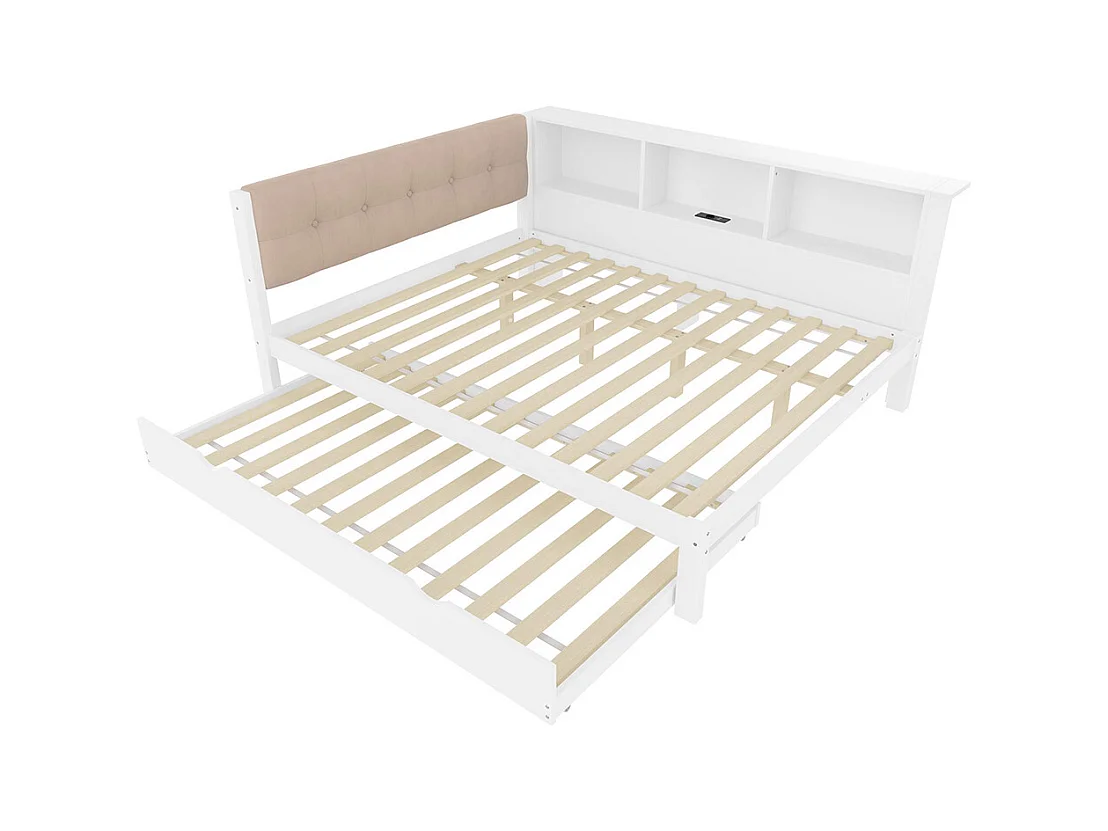 Lit banquette lit gigogne jour 140x200 cm canapé-lit LED variable USB étagère pratique sans matelas pin blanc