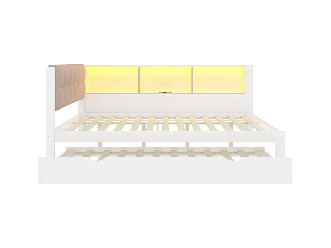 Lit banquette lit gigogne jour 140x200 cm canapé-lit LED variable USB étagère pratique sans matelas pin blanc