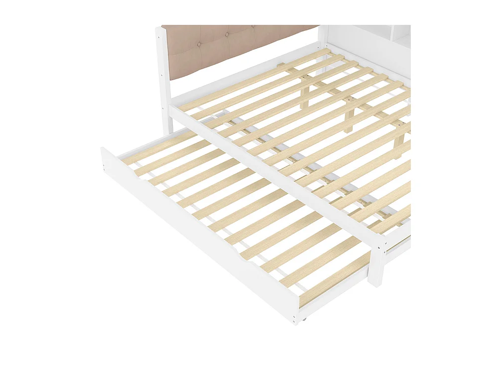 Lit banquette lit gigogne jour 140x200 cm canapé-lit LED variable USB étagère pratique sans matelas pin blanc