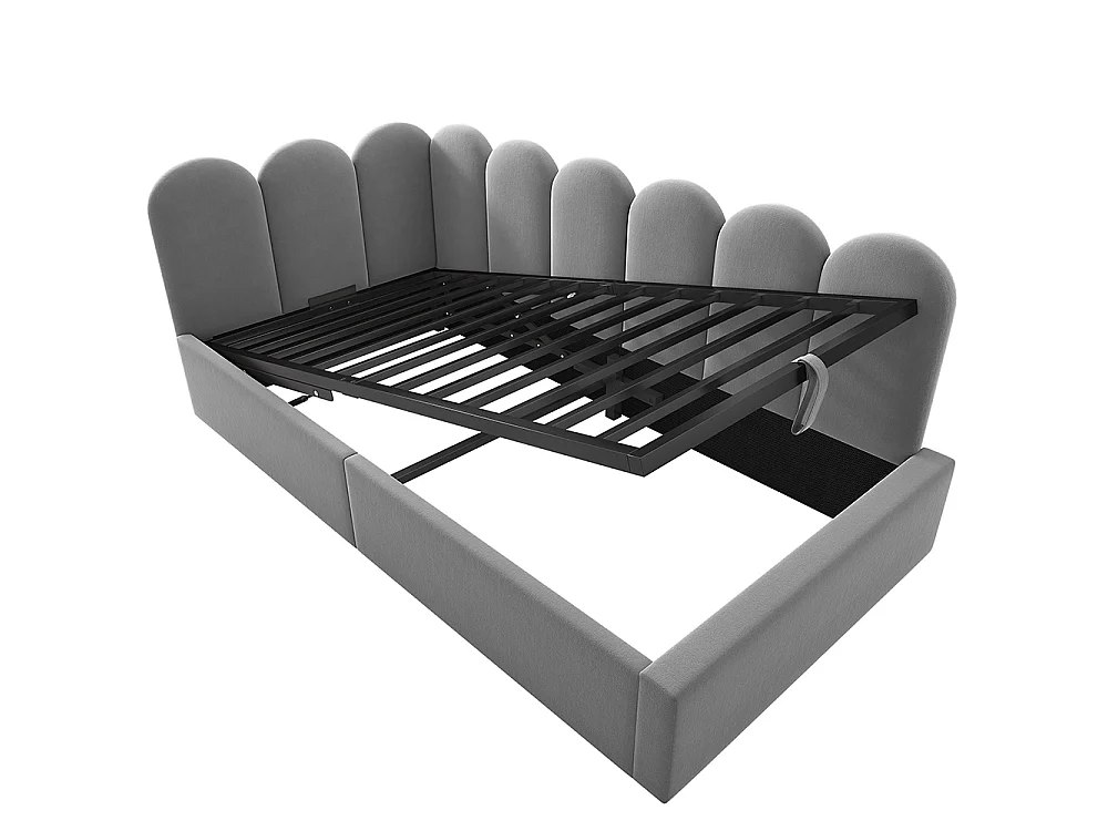 Lit coffre 90x190 rangement hydraulique canapé-lit enfant sommier lattes métalliques velours gris - Sweiko