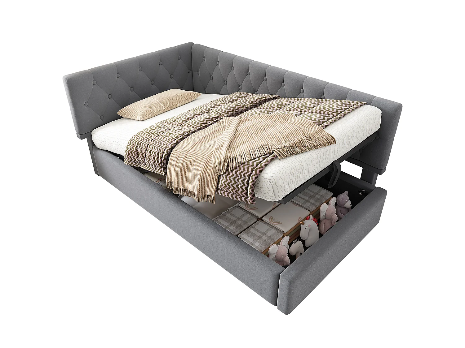 Lit coffre jour 90x190 cm rangement hydraulique canapé-lit enfant adolescent cadre lit sommier lattes bois velours gris - Sweiko