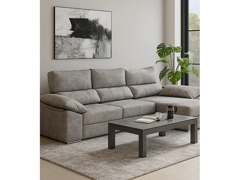 Sofá de 3 plazas de 90x292x100 cm con asientos deslizantes de tela en gris marengo Silvi