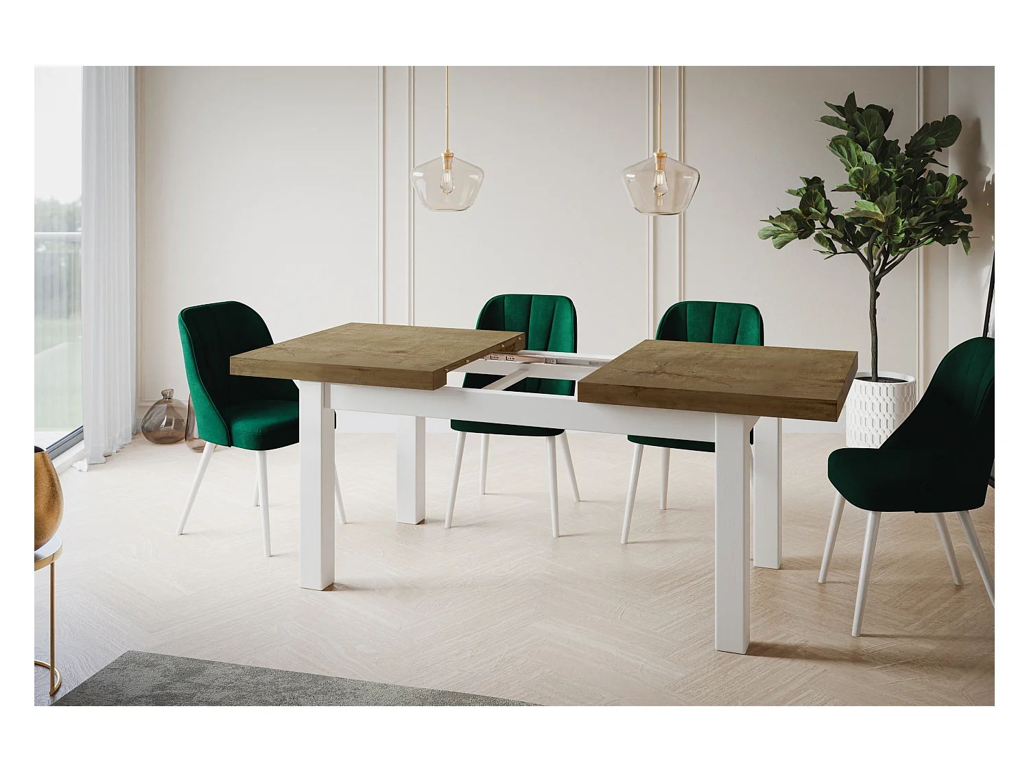 Table de salle à manger rectangulaire CLASSIC, table extensible, dimensions : 170-250X90X78 cm, couleur : LEFKAS, avec pieds en bois de couleur blanche