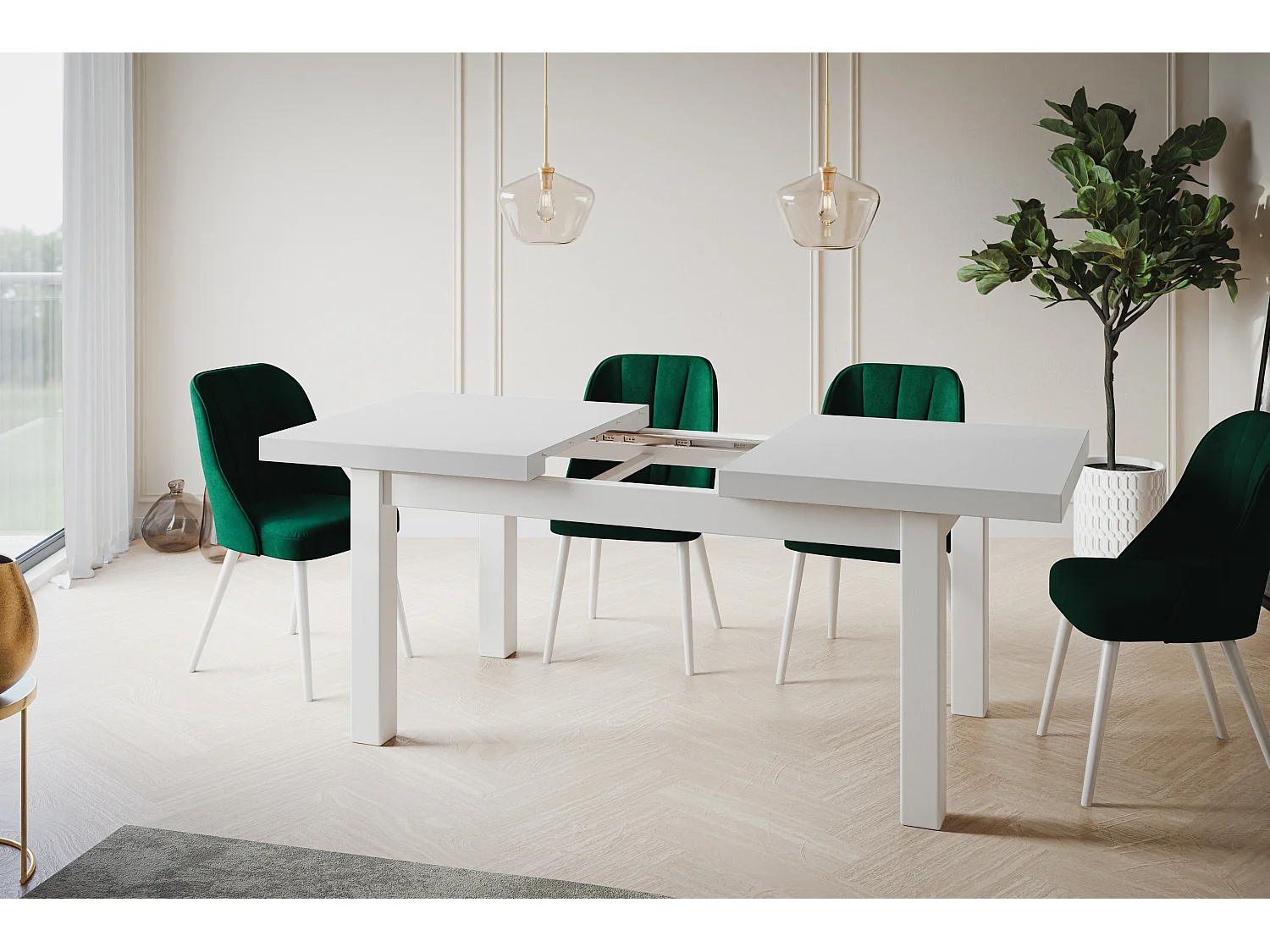 Table de salle à manger rectangulaire CLASSIC, table extensible, dimensions : 140-180X80X78 cm, couleur : blanc, avec pieds en bois de couleur blanche