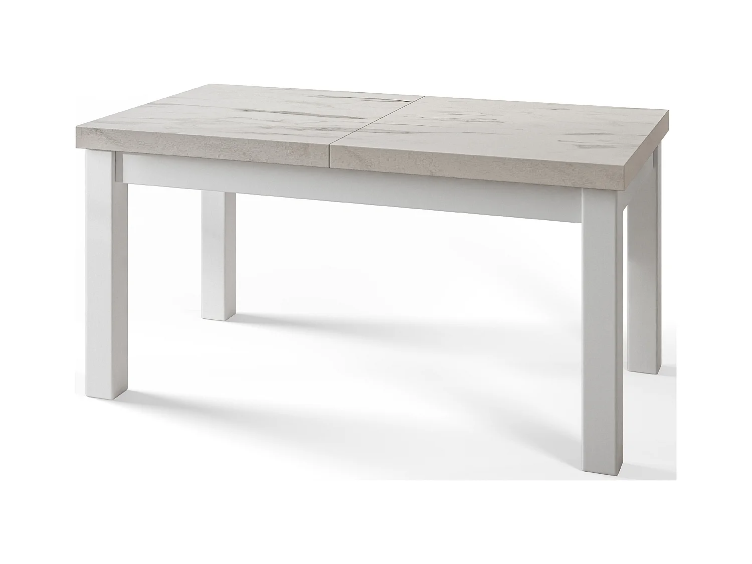 Table de salle à manger rectangulaire CLASSIC, table extensible, dimensions : 140-180X80X78 cm, couleur : MARMUR, avec pieds en bois de couleur blanche