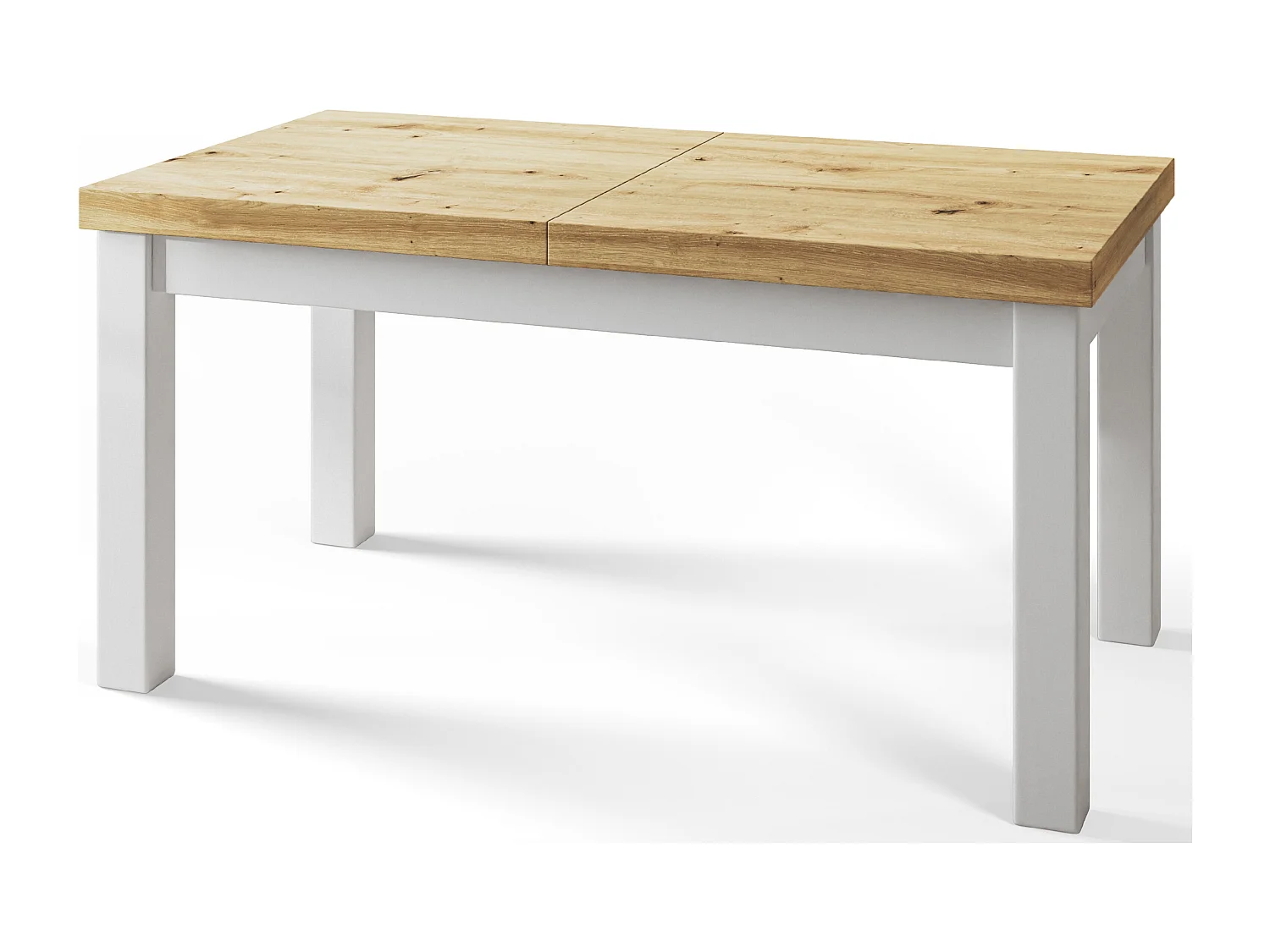 Table de salle à manger rectangulaire CLASSIC, table extensible, dimensions : 200-300X100X78 cm, couleur : ARTISAN, avec pieds en bois de couleur blanche