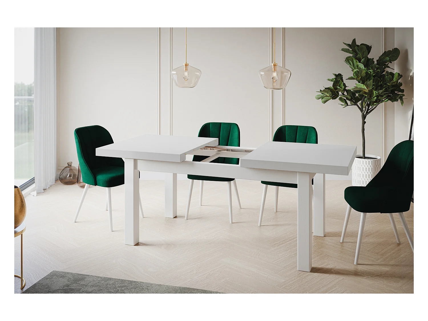 Table de salle à manger rectangulaire CLASSIC, table extensible, dimensions : 200-300X100X78 cm, couleur : blanc, avec pieds en bois de couleur blanche