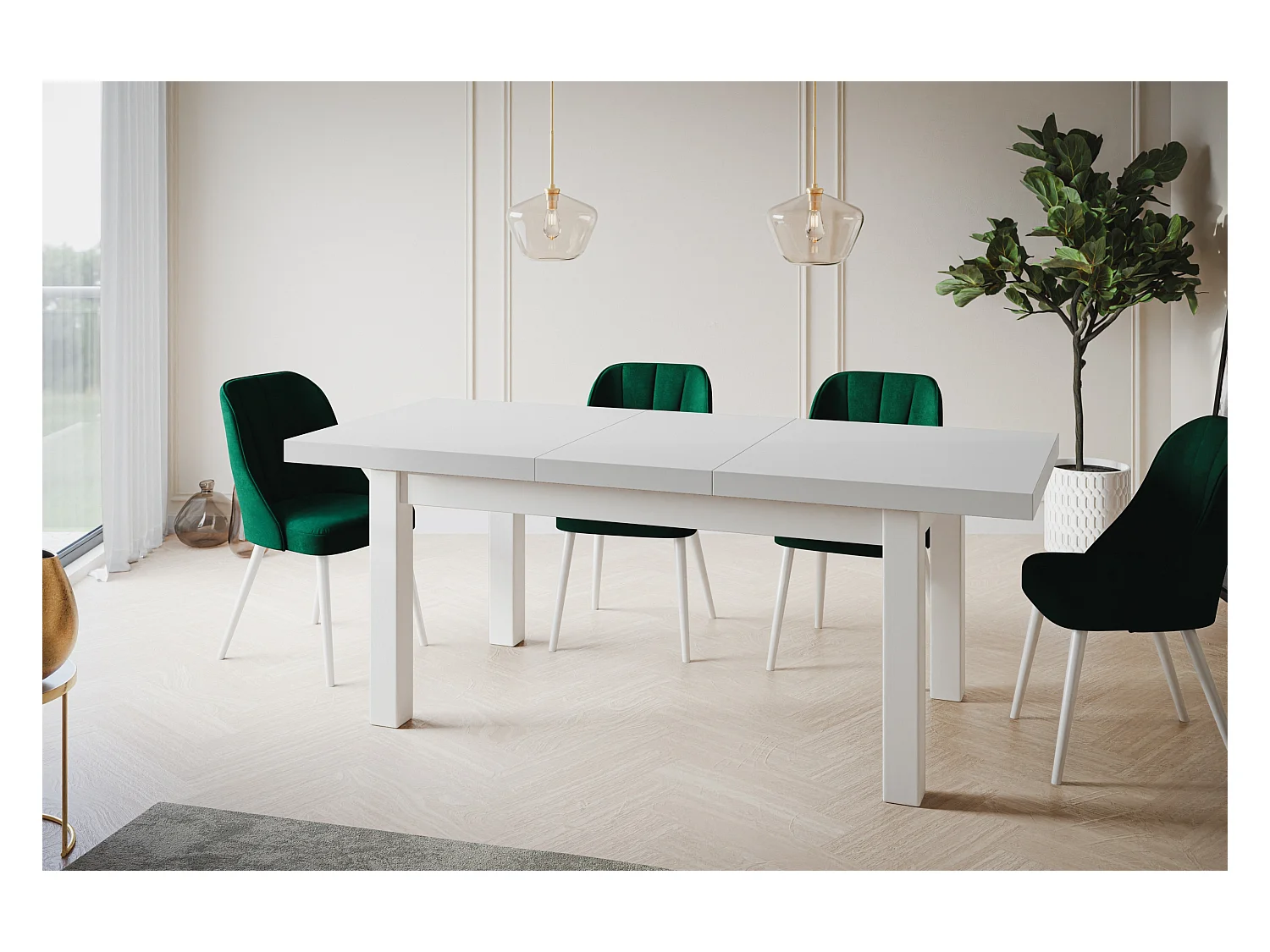 Table de salle à manger rectangulaire CLASSIC, table extensible, dimensions : 200-300X100X78 cm, couleur : blanc, avec pieds en bois de couleur blanche