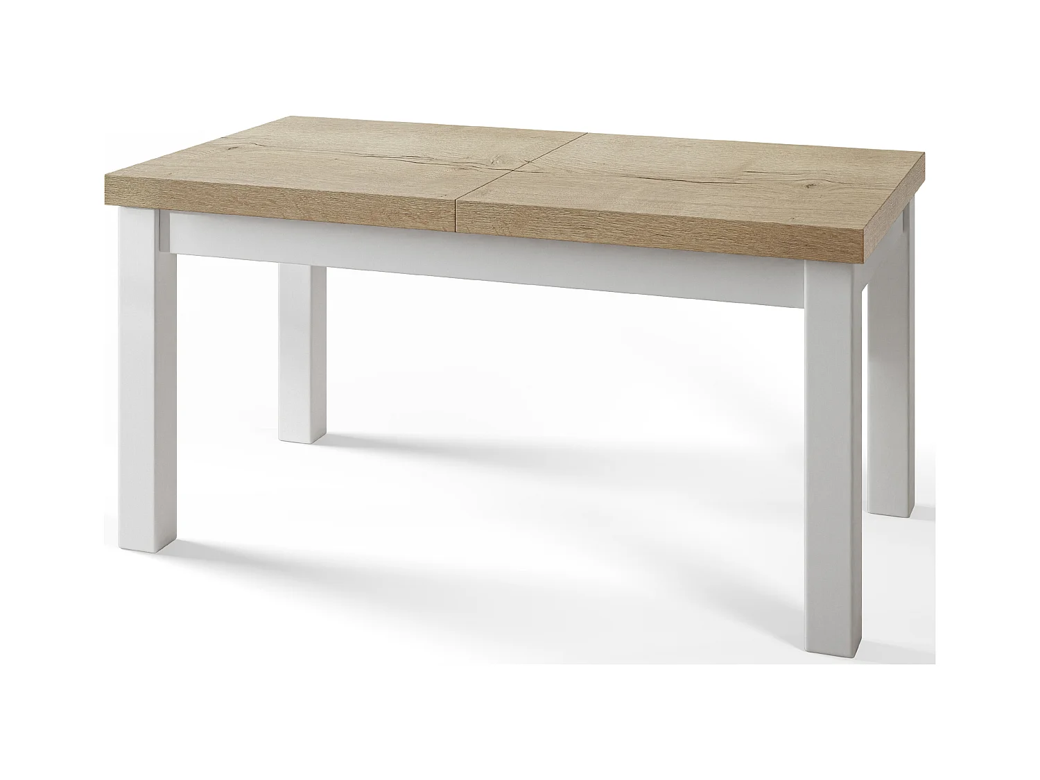 Table de salle à manger rectangulaire CLASSIC, table extensible, dimensions : 160-210X90X78 cm, couleur : HALIFAX, avec pieds en bois de couleur blanche