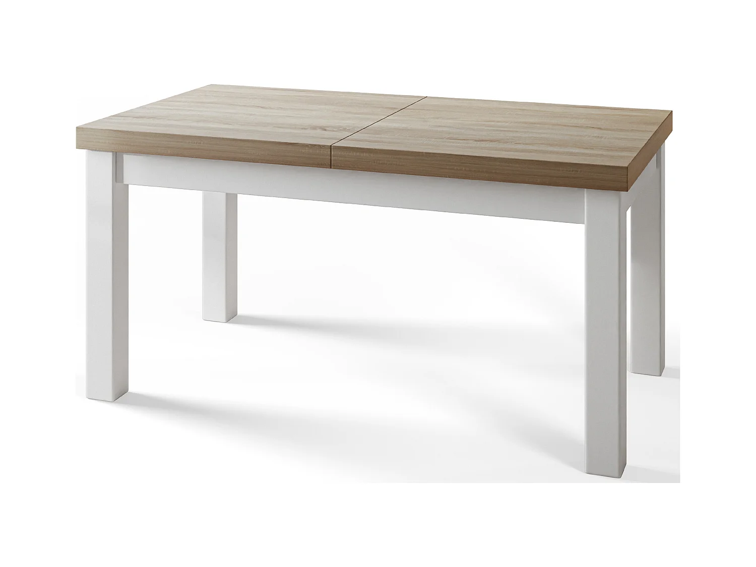 Table de salle à manger rectangulaire CLASSIC, table extensible, dimensions : 200-300X100X78 cm, couleur : SONOMA, avec pieds en bois de couleur blanche