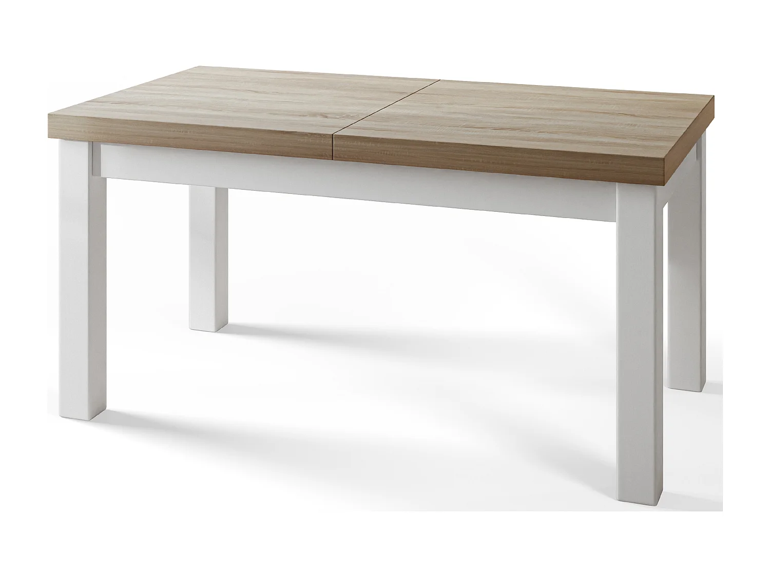 Table de salle à manger rectangulaire CLASSIC, table extensible, dimensions : 200-300X100X78 cm, couleur : SONOMA, avec pieds en bois de couleur blanche