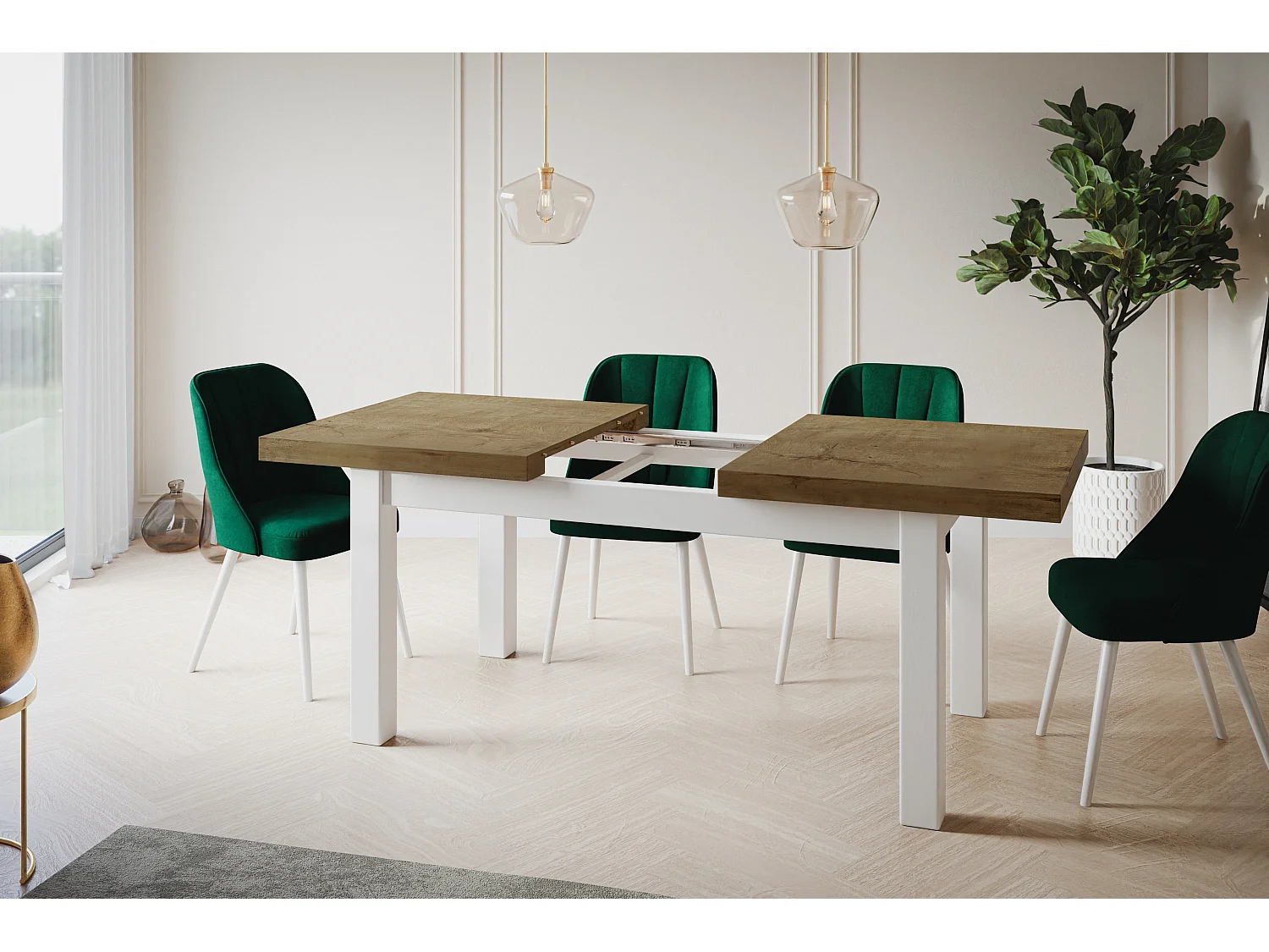 Table de salle à manger rectangulaire CLASSIC, table extensible, dimensions : 160-210X90X78 cm, couleur : LEFKAS, avec pieds en bois de couleur blanche