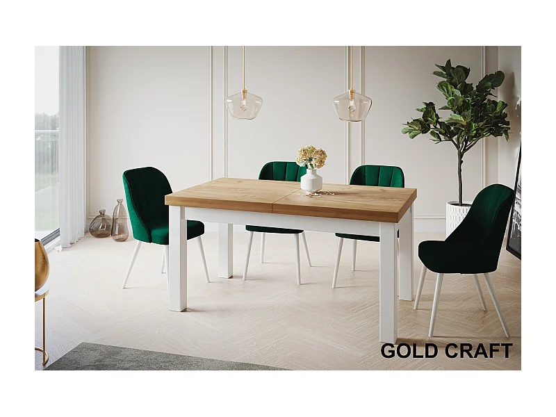 Table de salle à manger rectangulaire CLASSIC, table extensible, dimensions : 200-300X100X78 cm, couleur : CRAFT, avec pieds en bois de couleur blanche