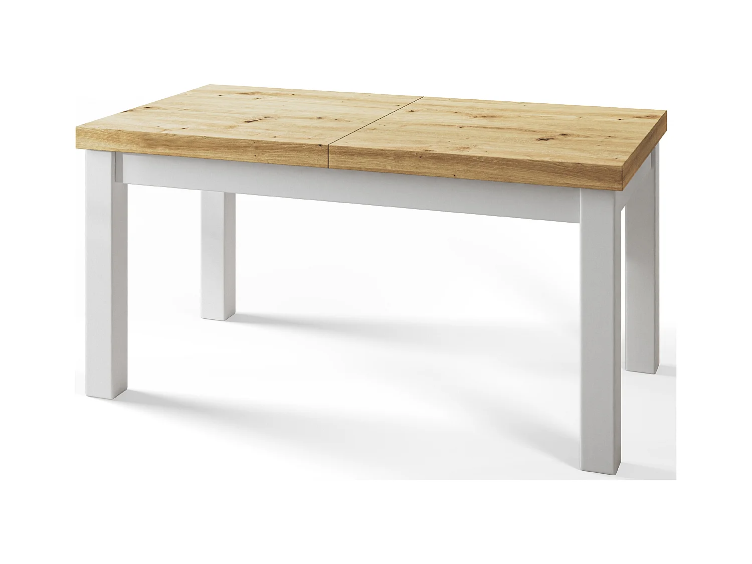 Table de salle à manger rectangulaire CLASSIC, table extensible, dimensions : 170-250X90X78 cm, couleur : ARTISAN, avec pieds en bois de couleur blanche