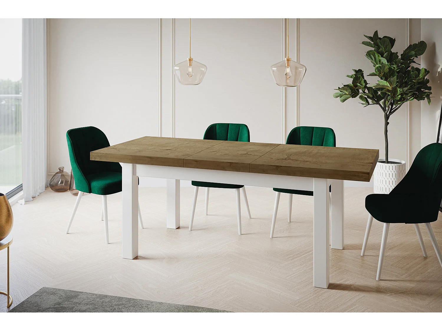 Table de salle à manger rectangulaire CLASSIC, table extensible, dimensions : 140-180X80X78 cm, couleur : LEFKAS, avec pieds en bois de couleur blanche