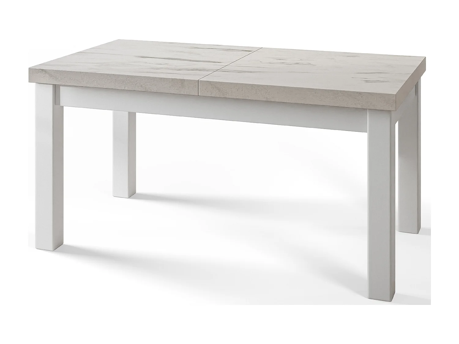 Table de salle à manger rectangulaire CLASSIC, table extensible, dimensions : 160-210X90X78 cm, couleur : MARMUR, avec pieds en bois de couleur blanche