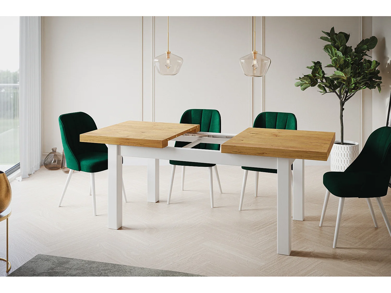 Table de salle à manger rectangulaire CLASSIC, table extensible, dimensions : 120-160X80X78 cm, couleur : LANCELOT, avec pieds en bois de couleur blanche