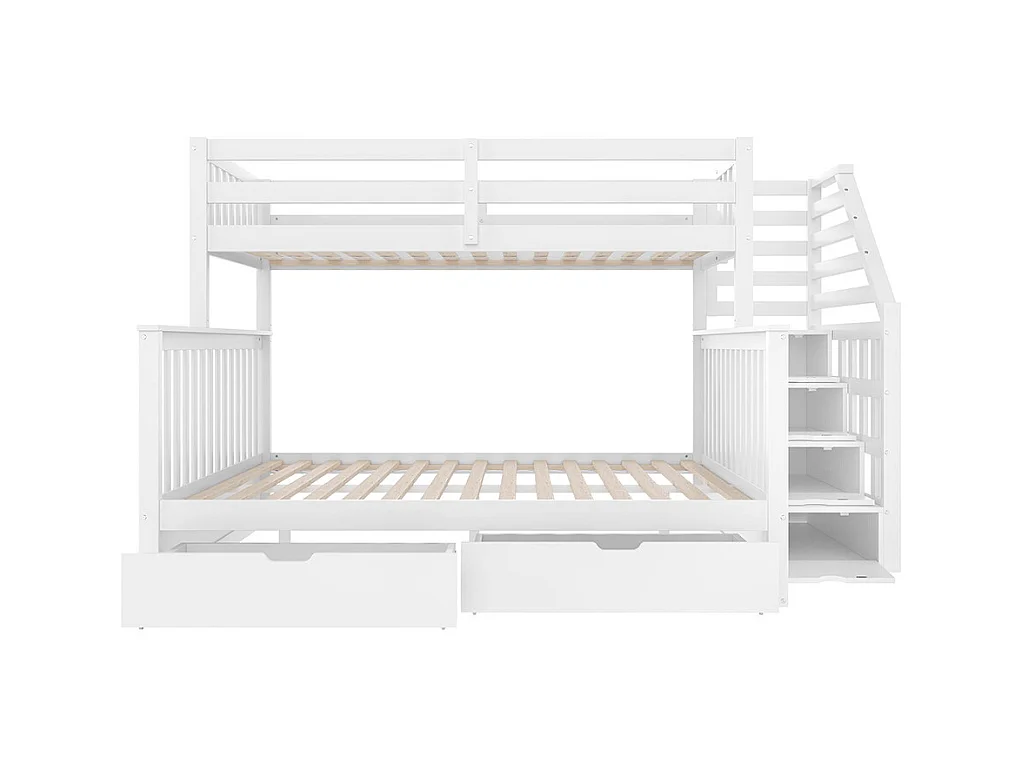 Lit superposé 90x200 cm et 140x200 cm tiroirs rangement multifonction sans matelas blanc