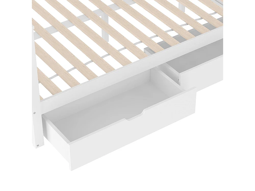 Lit superposé 90x200 cm et 140x200 cm tiroirs rangement multifonction sans matelas blanc