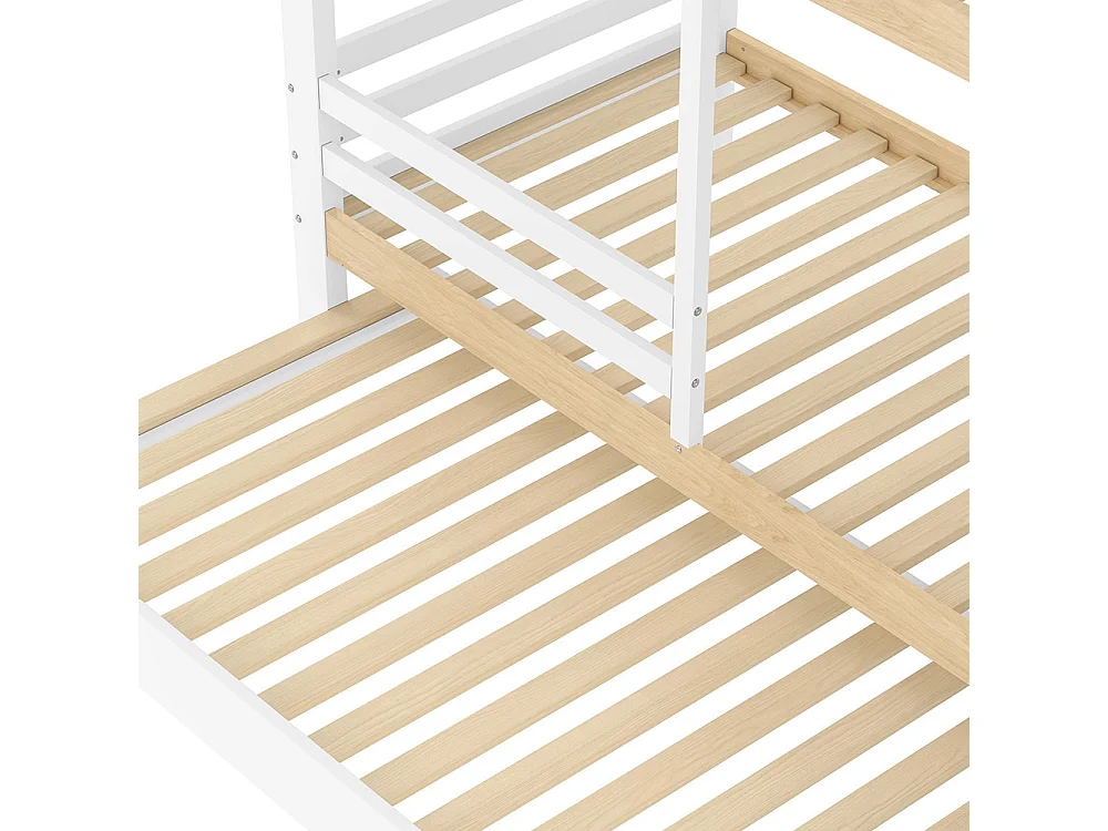 Lit superposé 90x200 cm barrière gigogne échelle rangement fenêtre maison blanc naturel