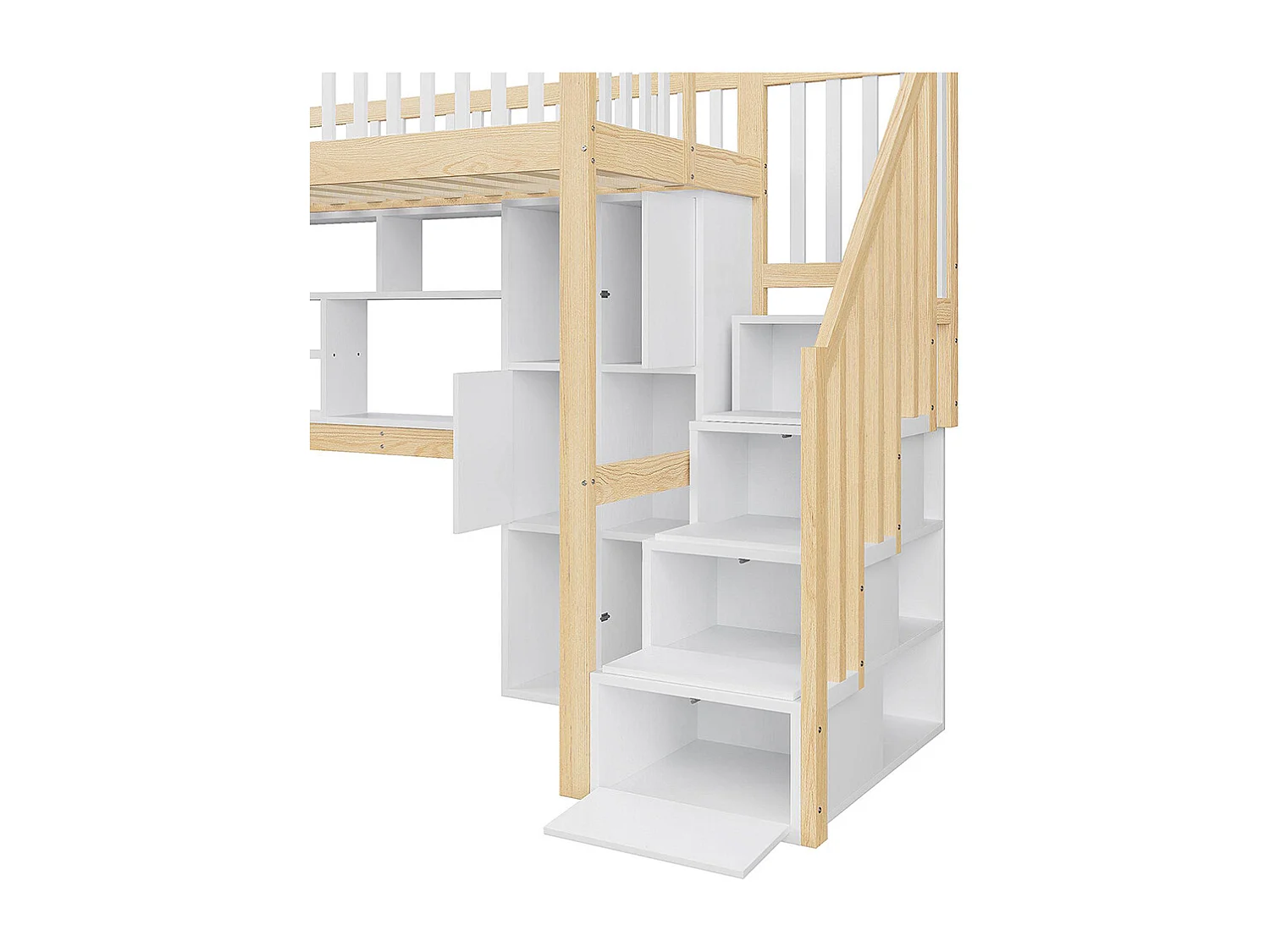 Lit mezzanine 90x200 cm LED échelle rangement étagères bureau sans matelas blanc naturel