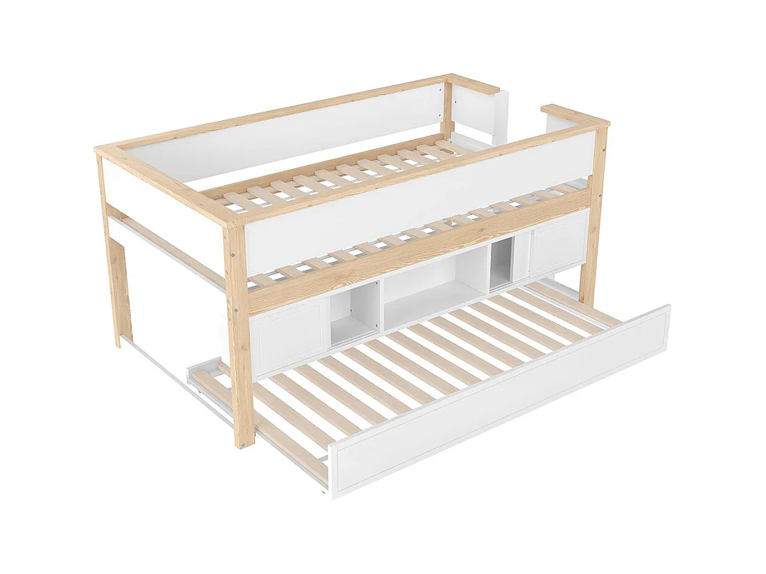Lit mi hauteur lit mezzanine enfant 90x200 cm gigogne superposé rangement sans matelas blanc naturel