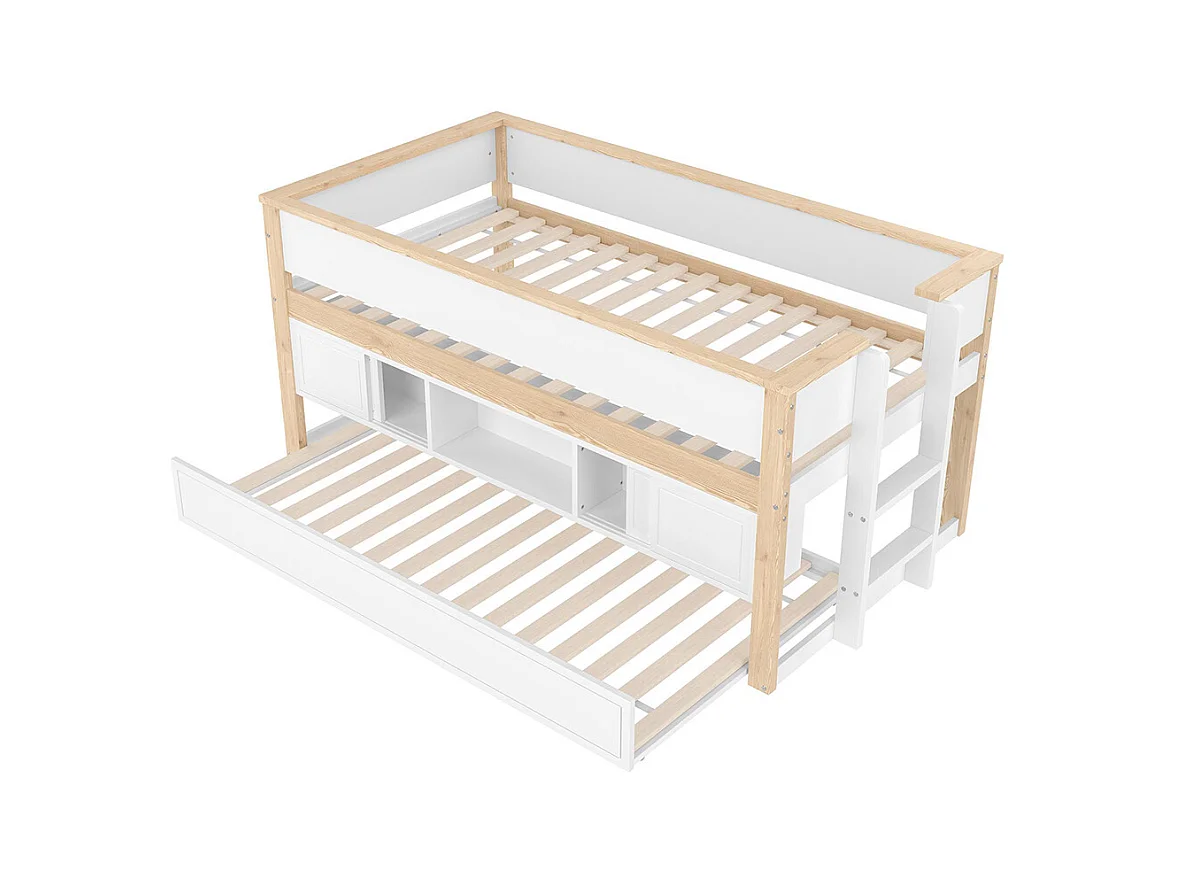Lit mi hauteur lit mezzanine enfant 90x200 cm gigogne superposé rangement sans matelas blanc naturel