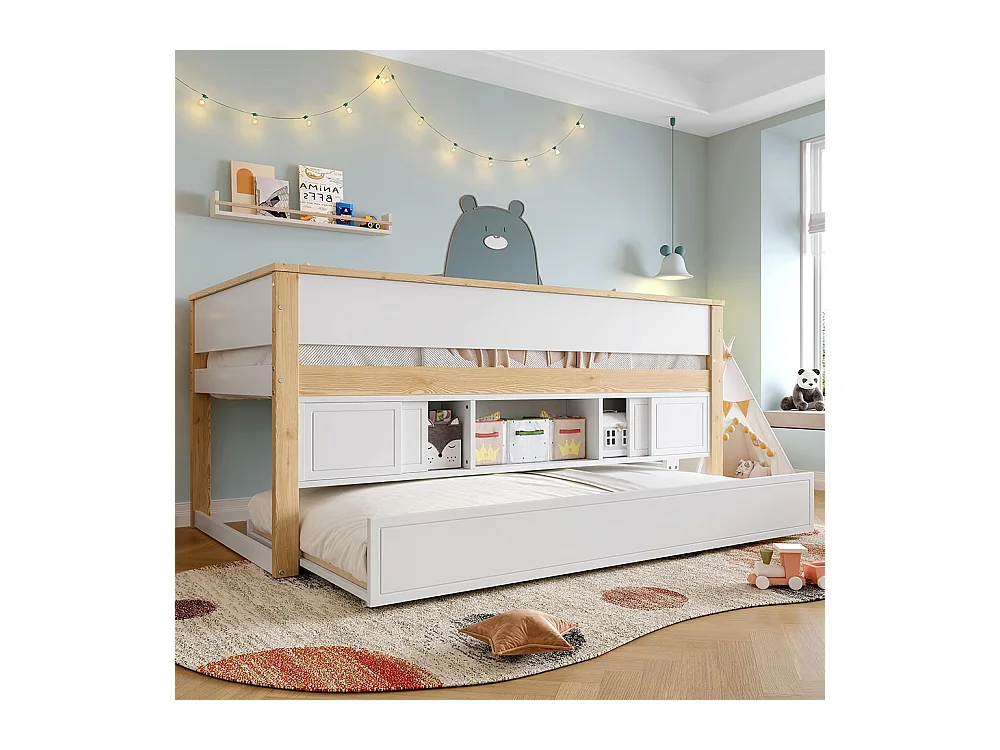 Lit mi hauteur lit mezzanine enfant 90x200 cm gigogne superposé rangement sans matelas blanc naturel