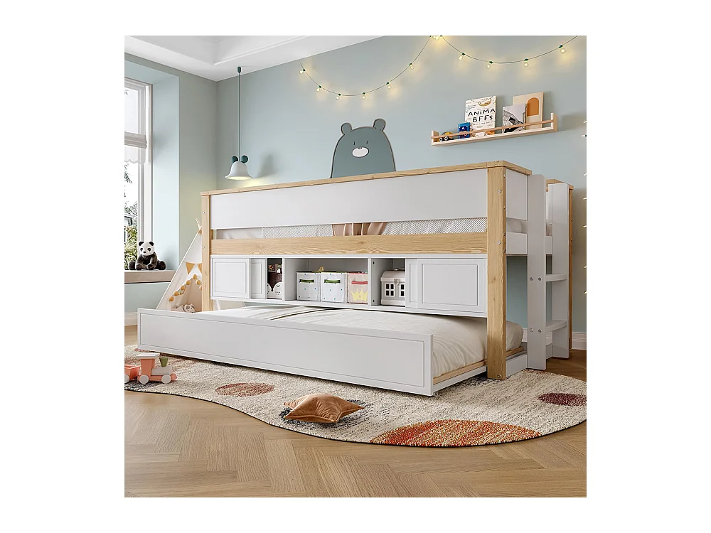 Lit mi hauteur lit mezzanine enfant 90x200 cm gigogne superposé rangement sans matelas blanc naturel