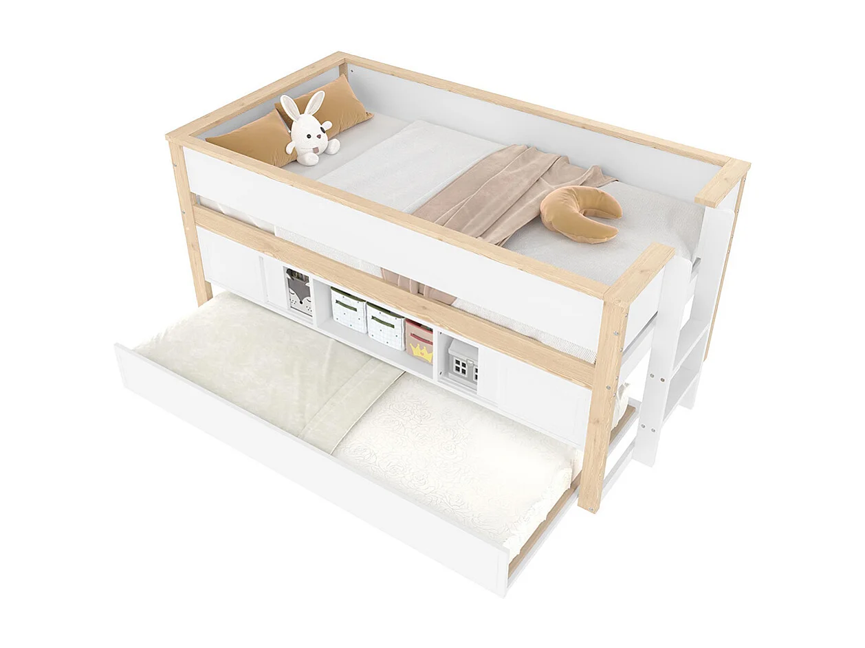 Lit mi hauteur lit mezzanine enfant 90x200 cm gigogne superposé rangement sans matelas blanc naturel