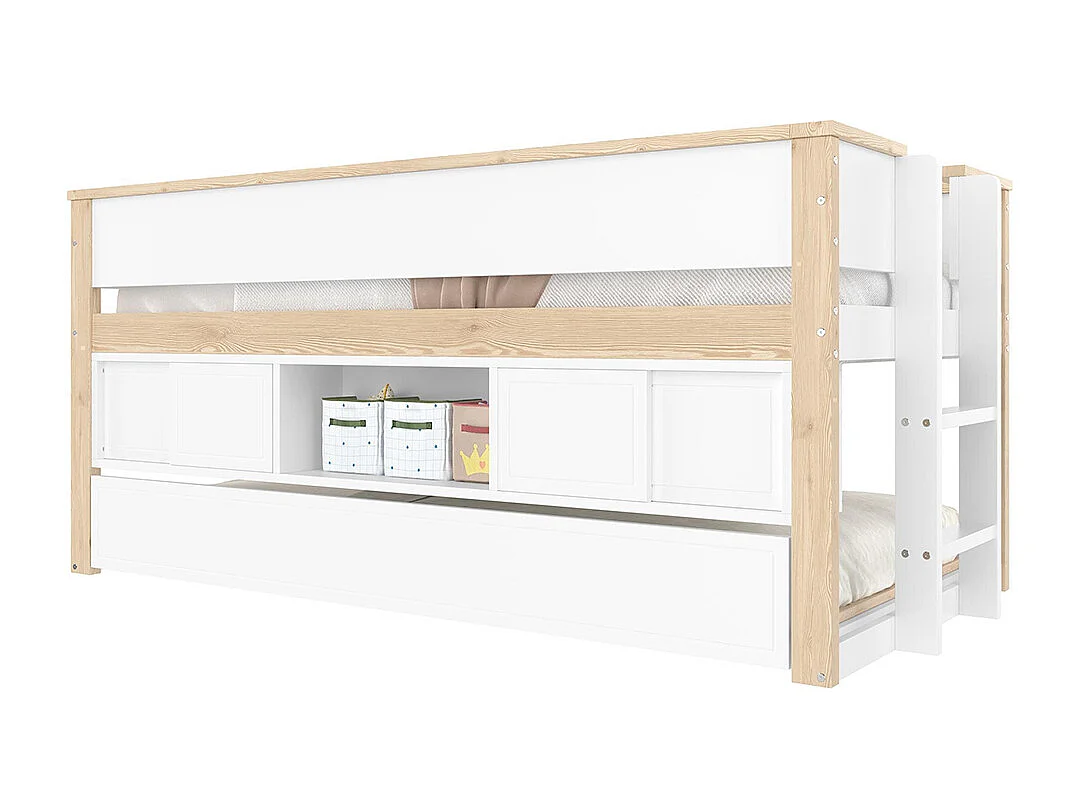 Lit mi hauteur lit mezzanine enfant 90x200 cm gigogne superposé rangement sans matelas blanc naturel