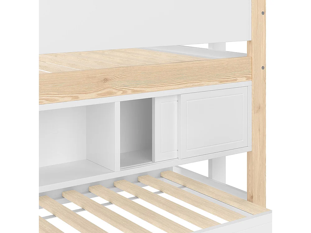 Lit mi hauteur lit mezzanine enfant 90x200 cm gigogne superposé rangement sans matelas blanc naturel