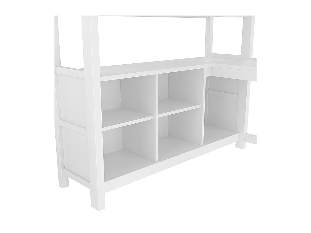 Lit mezzanine 140x200 cm rangement étagères bureau armoire sans matelas blanc