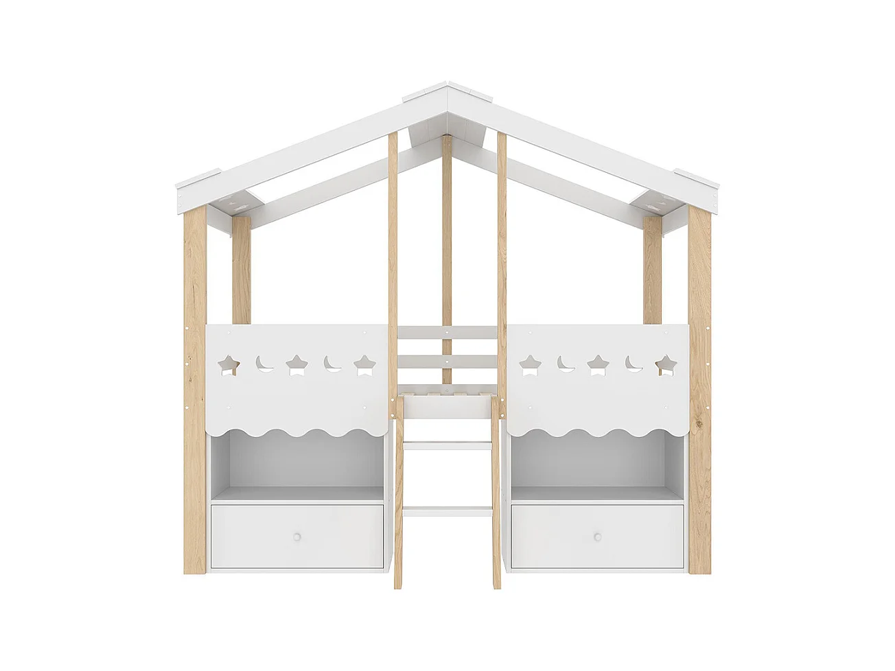 Lit mi-haut maison 90x200 cm 2 tiroirs LED sans matelas blanc naturel