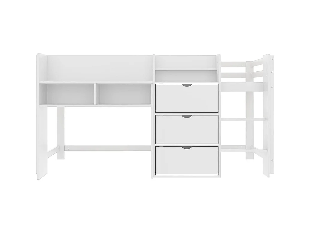 Lit mi-haut maison 90x200 cm rangement espace divertissement sans matelas blanc