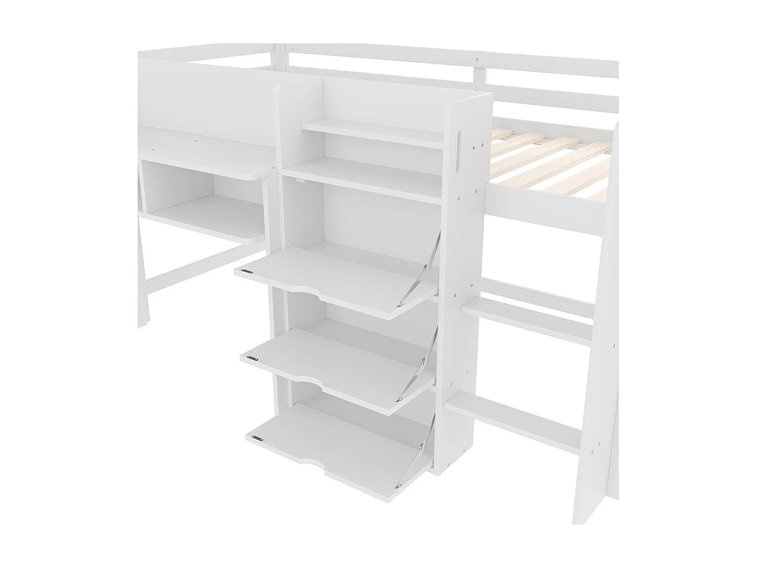 Lit mi-haut maison 90x200 cm rangement espace divertissement sans matelas blanc