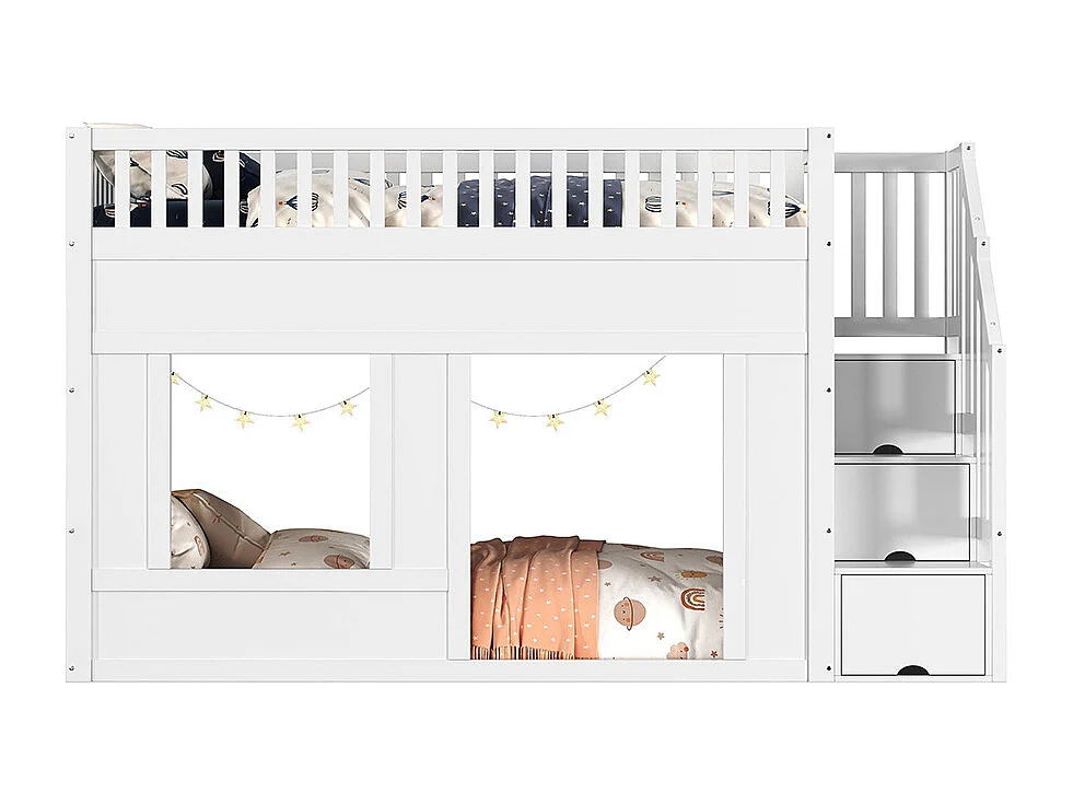 Lit mezzanine enfant 90x200 cm multifonctionnel armoire escalier espace jeu sans matelas blanc