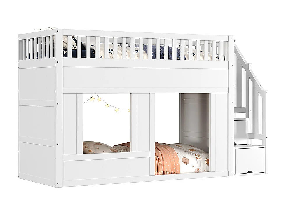 Lit mezzanine enfant 90x200 cm multifonctionnel armoire escalier espace jeu sans matelas blanc