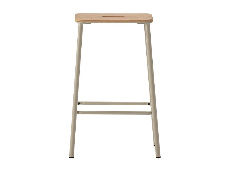 Noki - Lot de 2 tabourets de bar en bois et métal H65cm - Beige