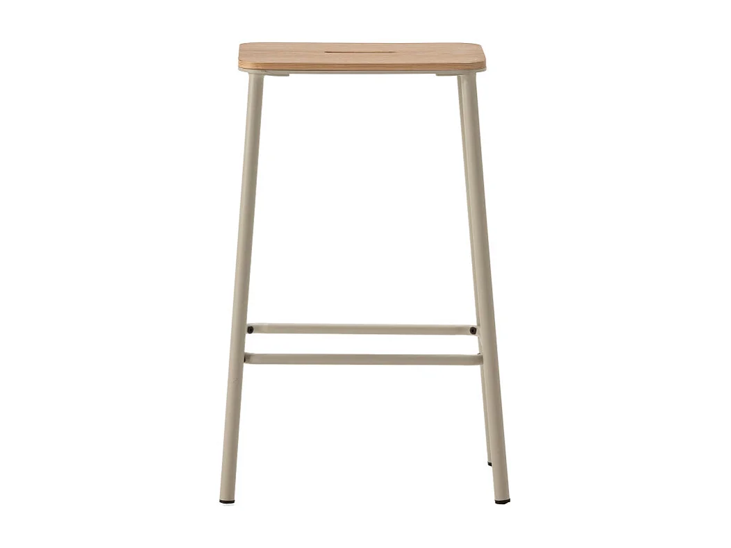 Noki - Lot de 2 tabourets de bar en bois et métal H65cm - Beige