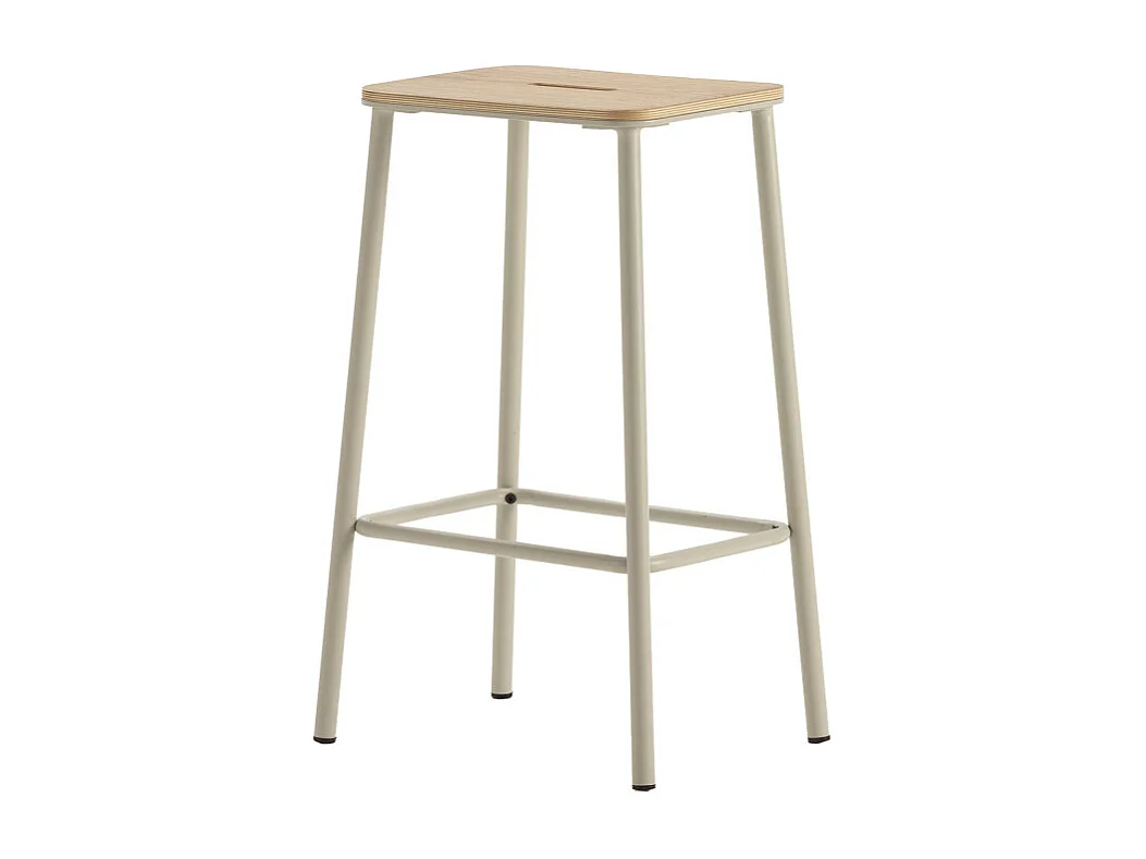 Noki - Lot de 2 tabourets de bar en bois et métal H65cm - Beige