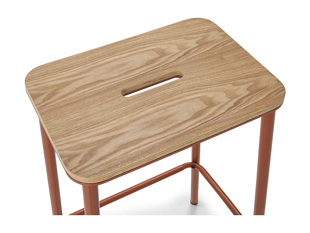 Noki - Lot de 2 tabourets de bar en bois et métal H65cm - Rouille